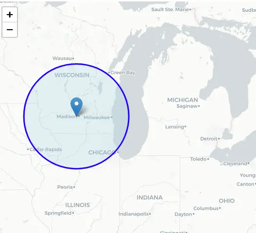 A map showing a coverage area.