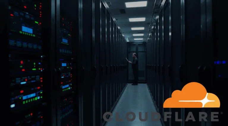 Someone at a data center working on a server