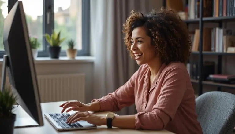 A woman happy about finding what she was searching for online.