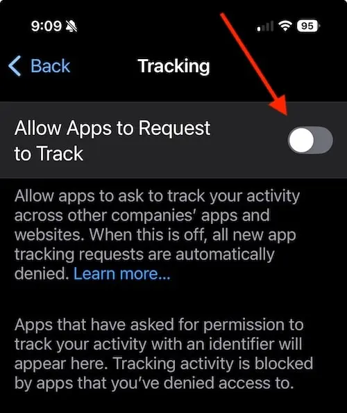 Then click on "Allow Apps to Request to Track"