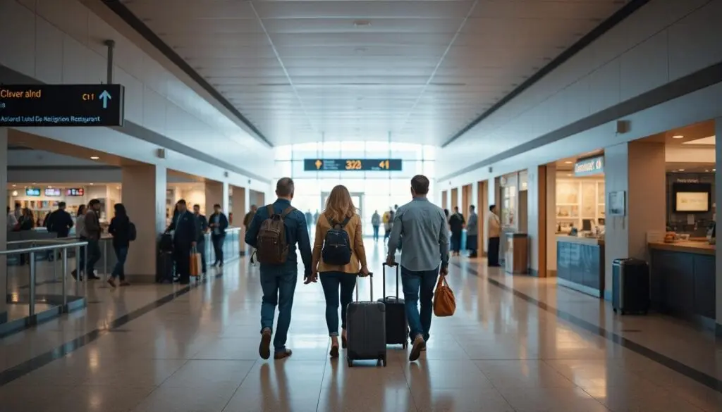 People walking through an airport
