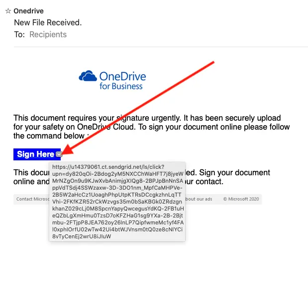 OneDrive Scam Email 3