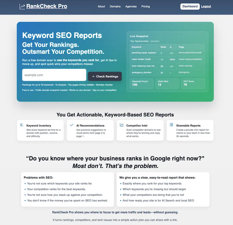 RankCheck Pro Home Page Preview