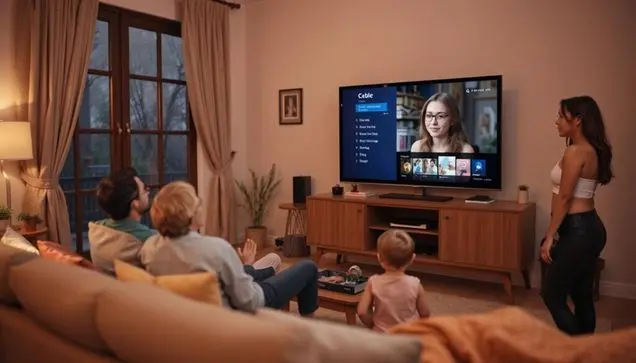 People watching TV in their living room