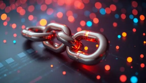 Links in a chain on top of a device's screen depicting a website backlink