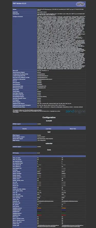 Screen shot of a phpinfo.php page