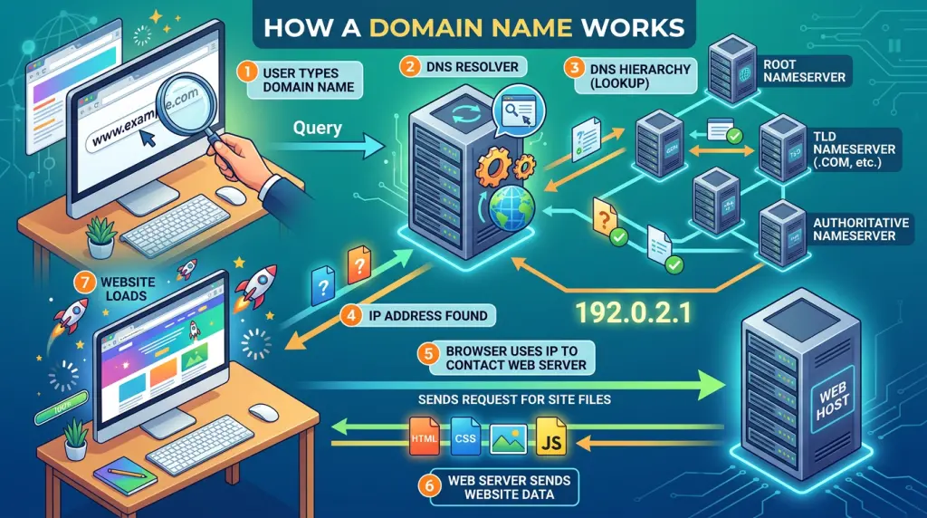 How a domain name works infographic.