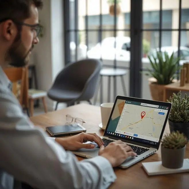 Business owner adding NAP details and Google Business Profile link to a website footer for local SEO.