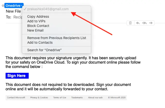 OneDrive Scam Email 2