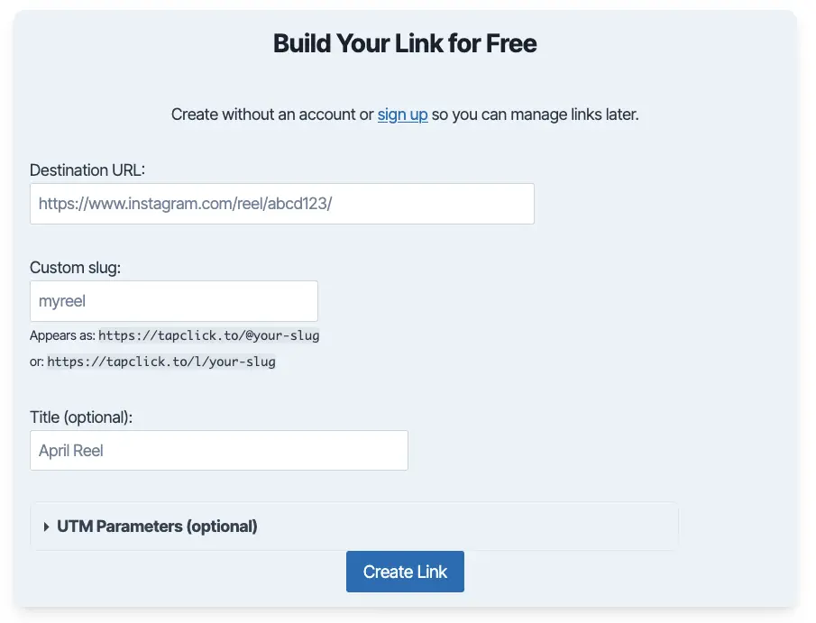 Form to create a new link.
