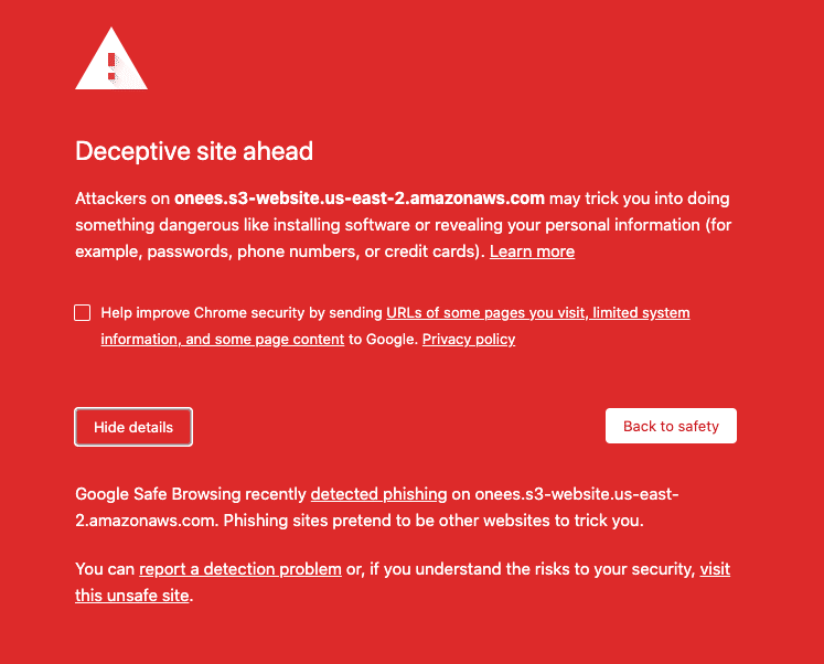 Chrome error message