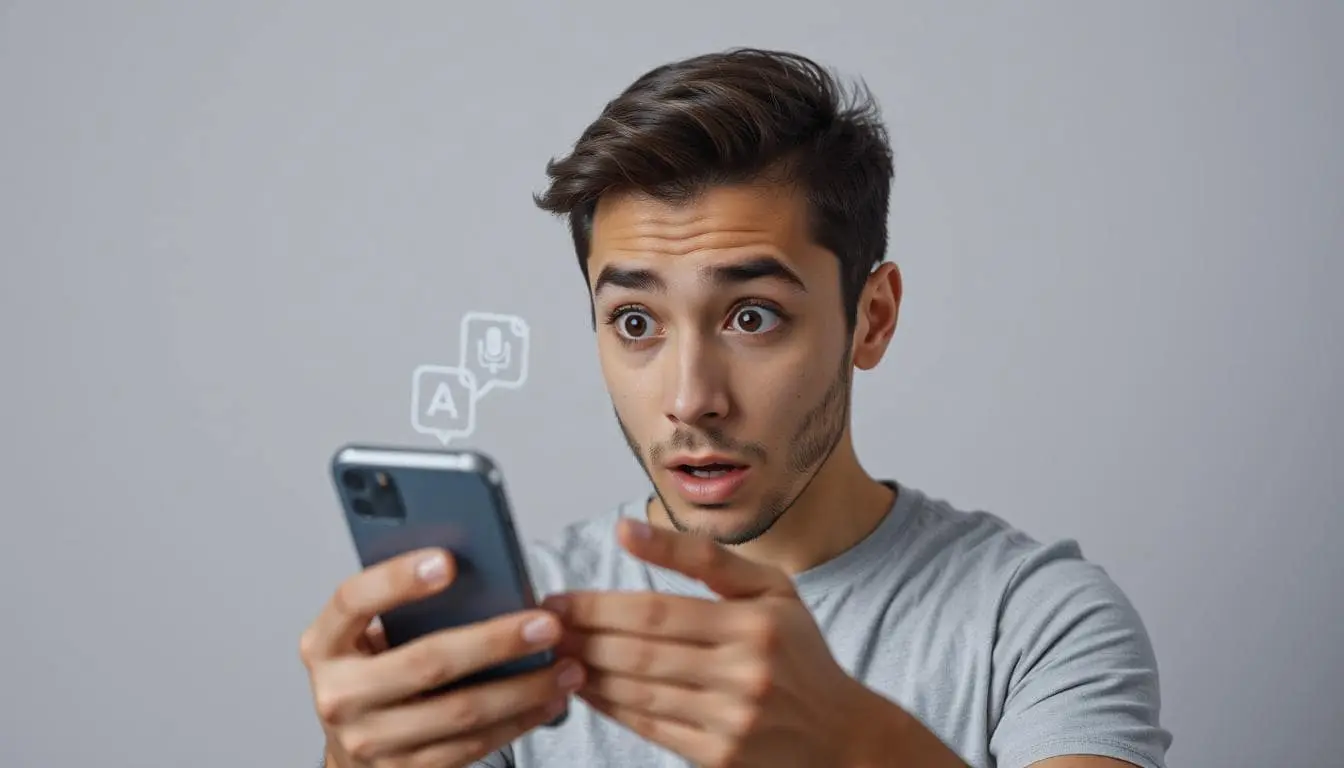 A person looking surprised at their iPhone screen.