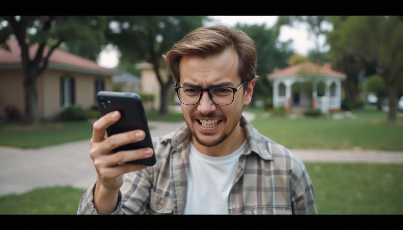 A man mad at his phone because 800 service keeps calling