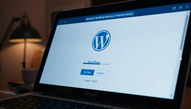 A depiction of a WordPress website loading on a computer screen