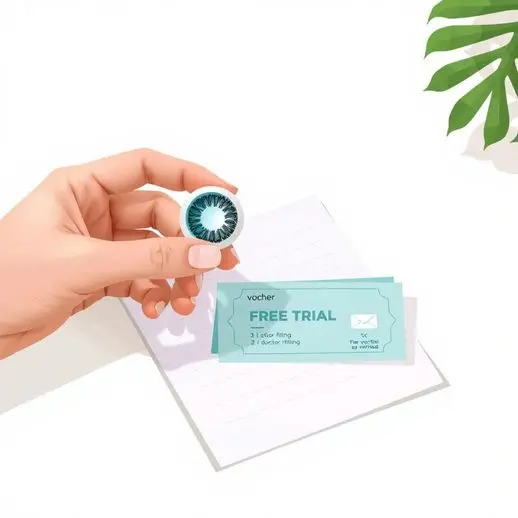 Illustration of someone receiving a voucher for free contact lenses