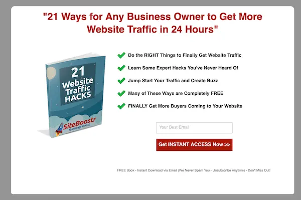 SiteBoostr Opt-In Page Example