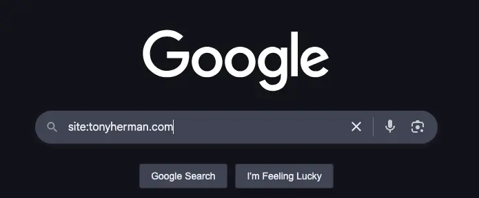 site:tonyherma.com typed into Google