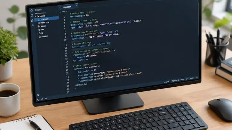 Working on a .htaccess file on a computer screen