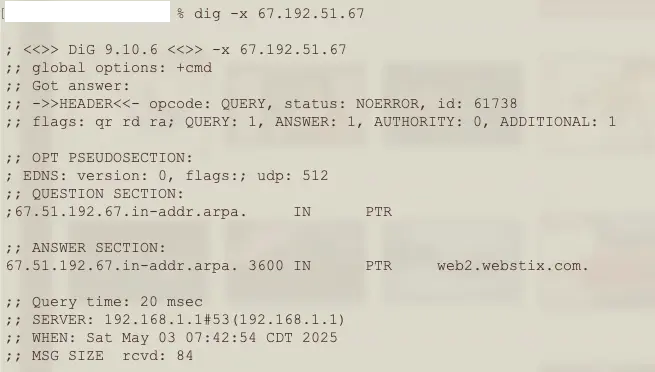 Doing a reverse DNS lookup using the Terminal app