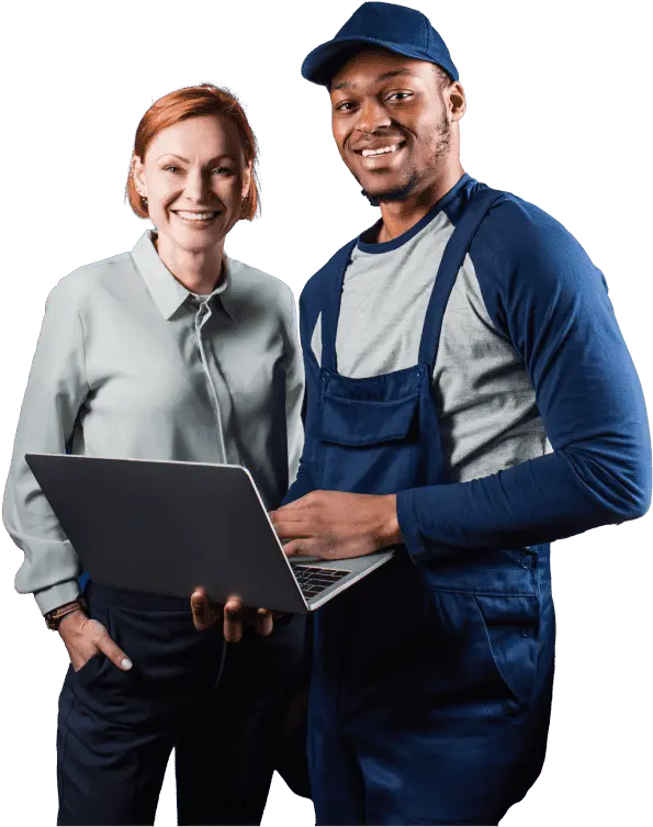 mechanic presenting to a female client