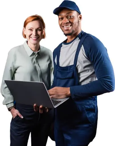 Sheridan car mechanic presenting to a female client using a laptop