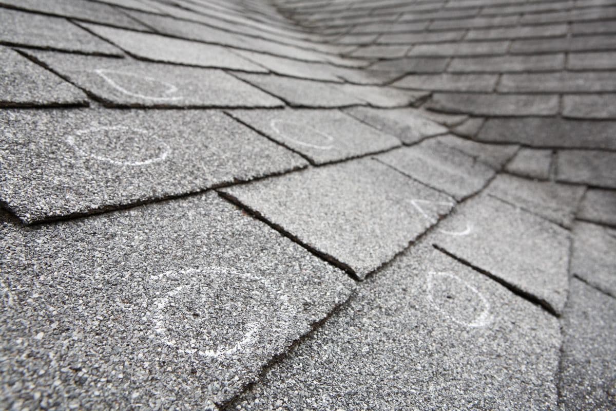 hail damage roof repair close up