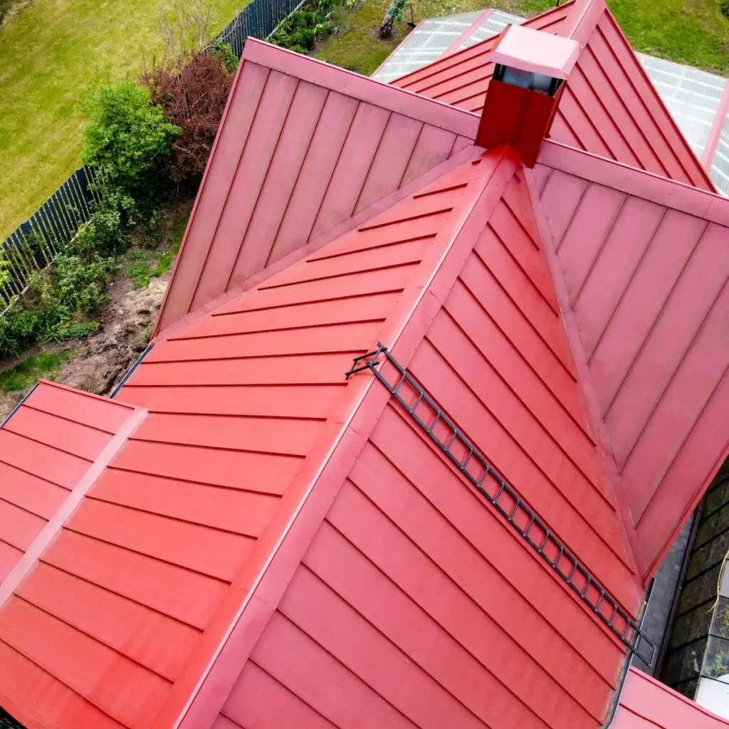 Red metal standing seam metal roof