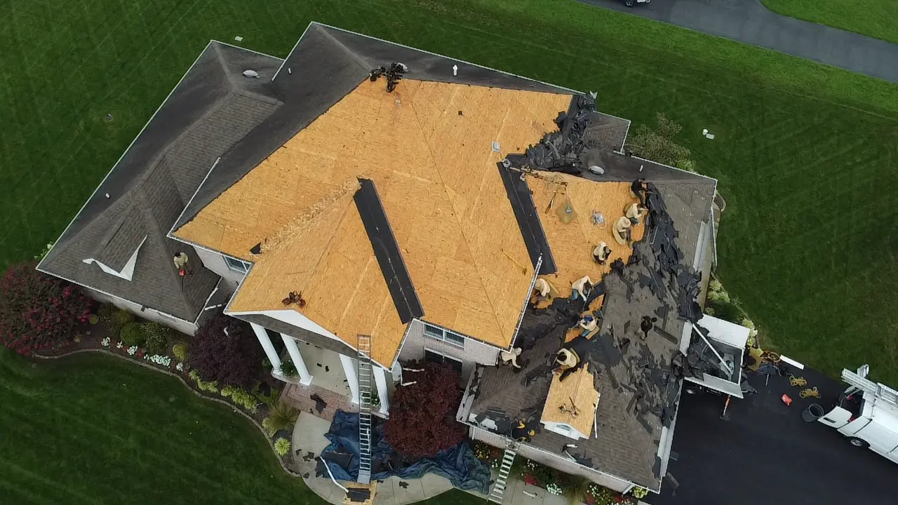 Roof replacement in progress