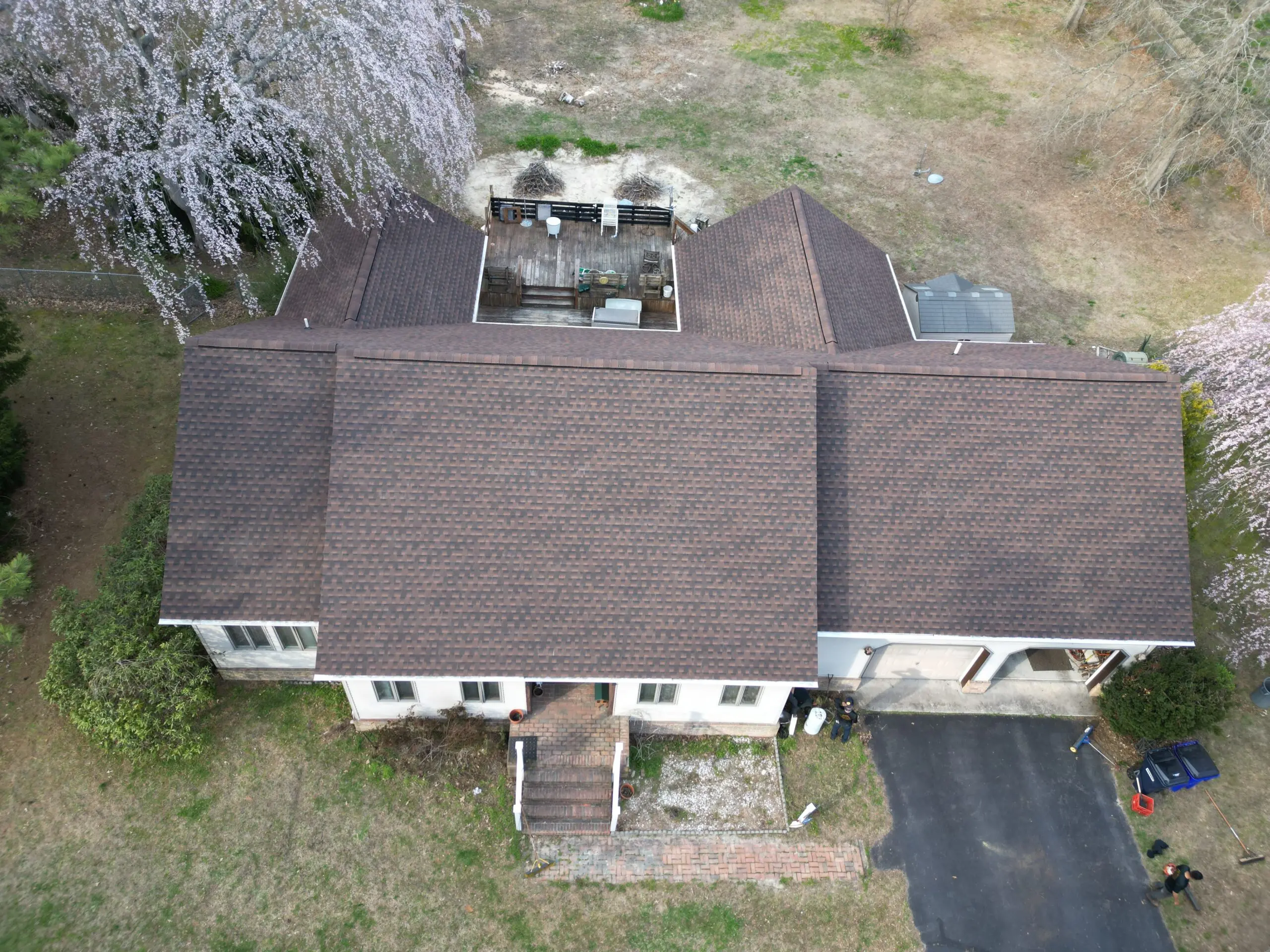 Aerial view of a new roof