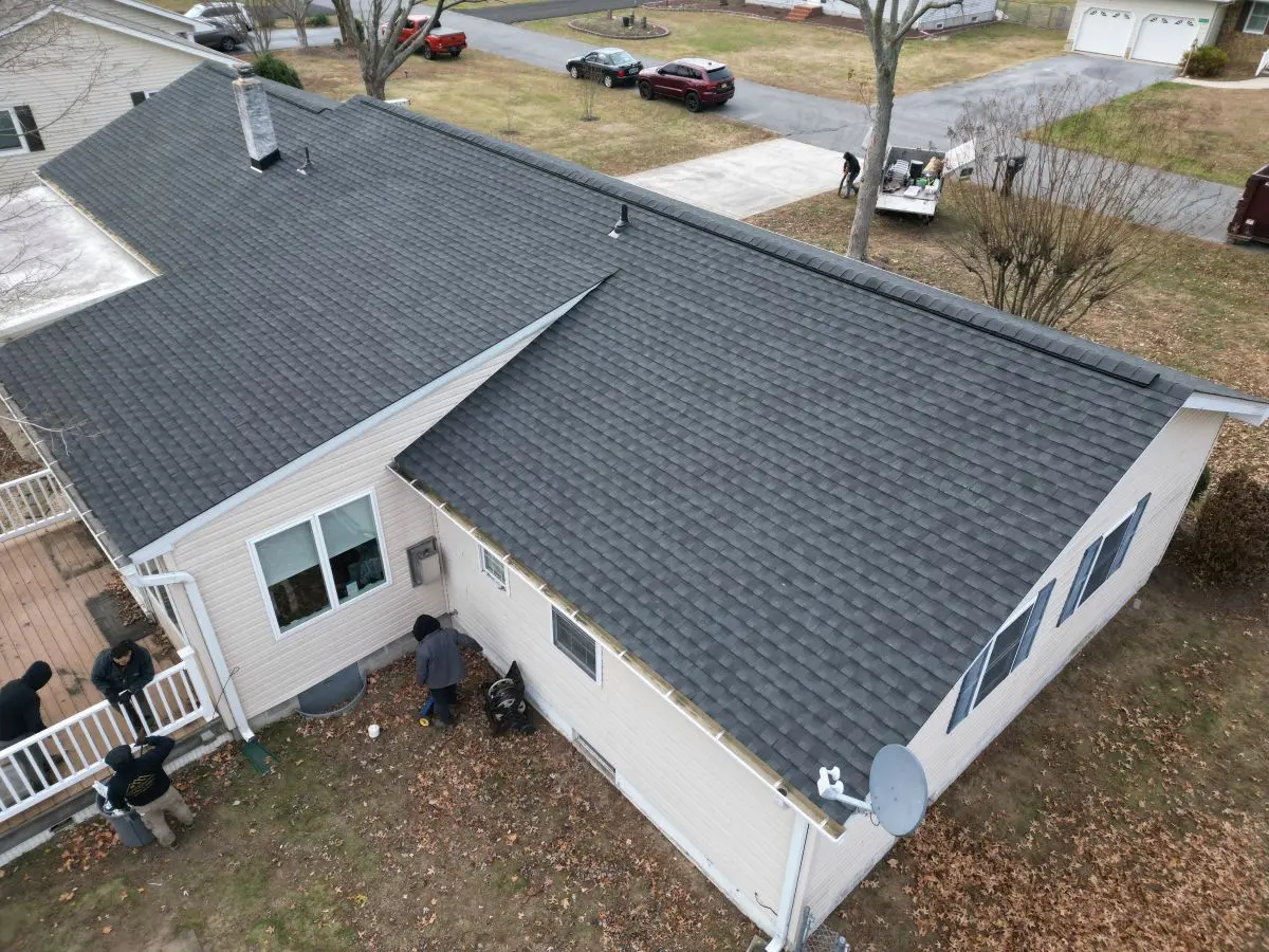 A newly installed shingle roof