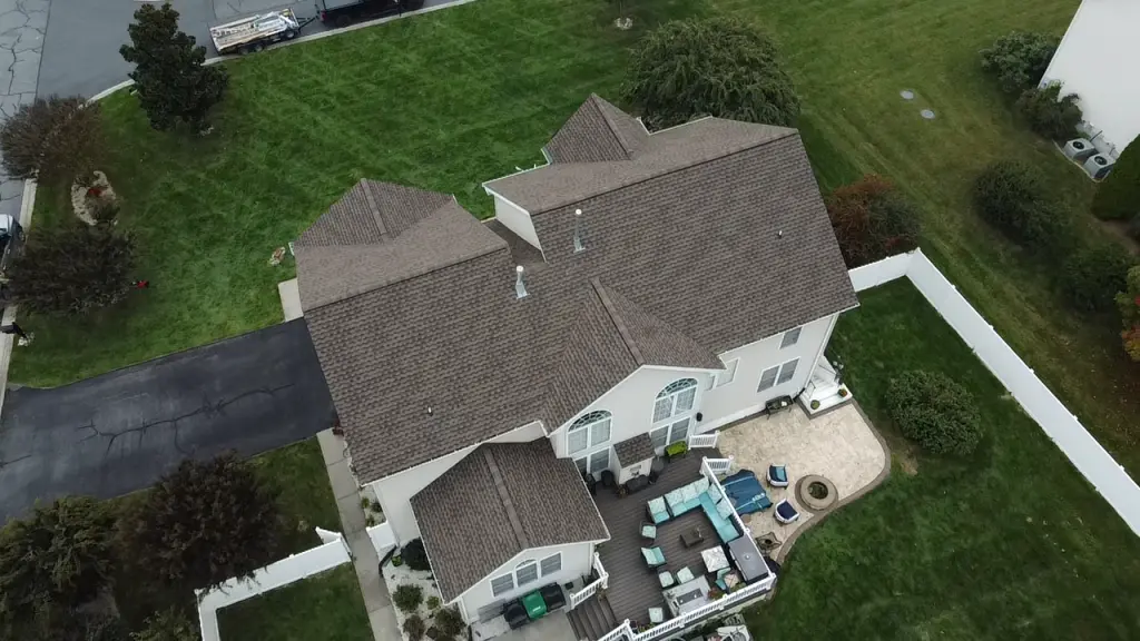 Aerial view of a newly installed shingle roof