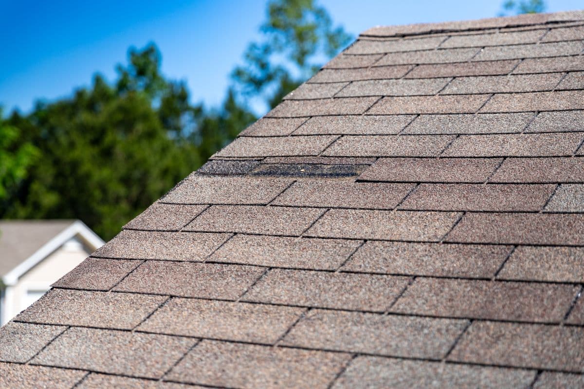 Roof damage after storm.