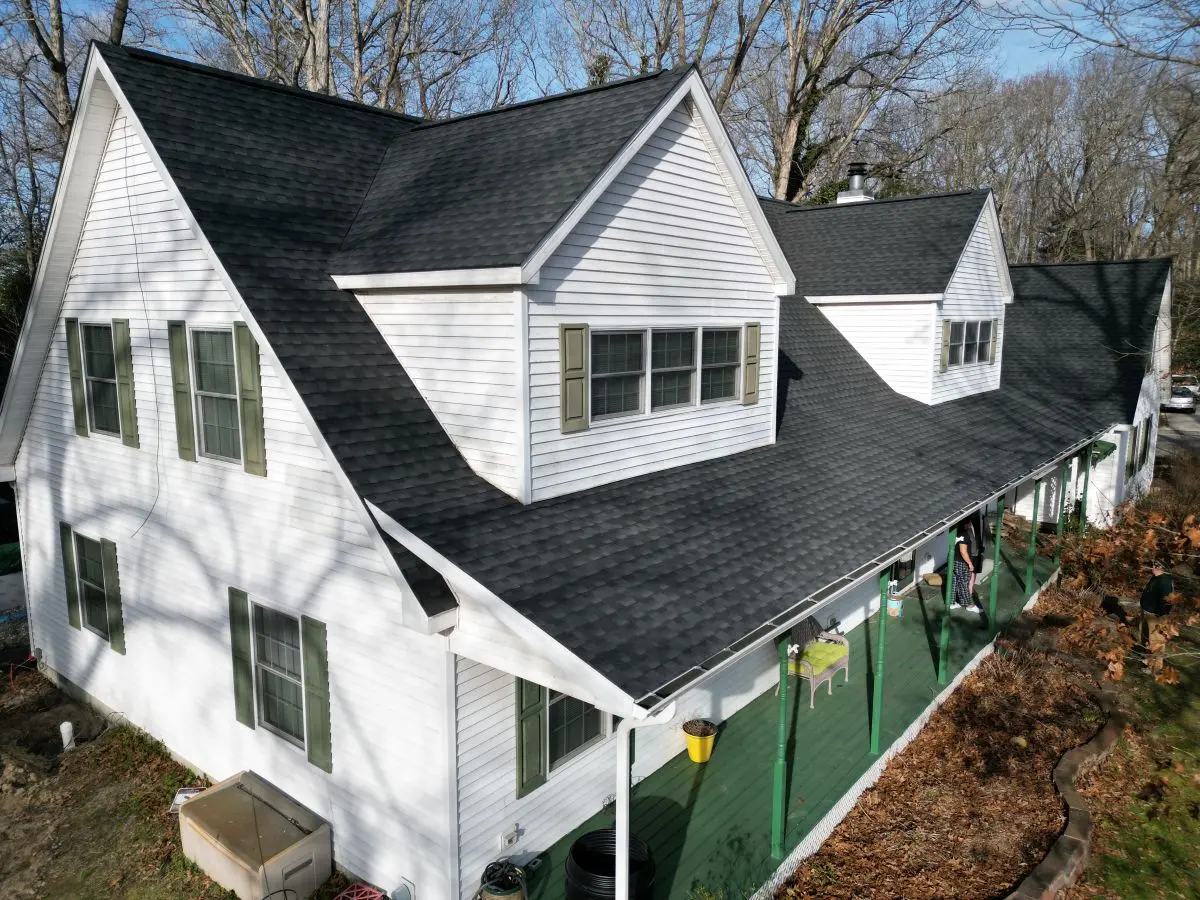 Dark shingles on a roof