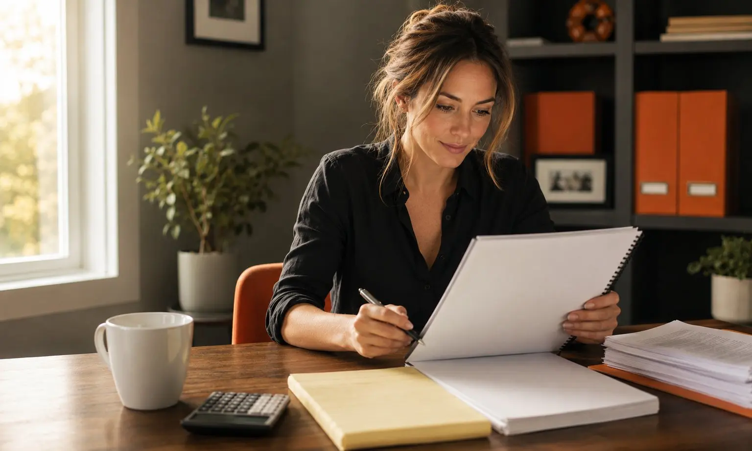 Prospective franchise owner reviewing a franchise disclosure document at a home office desk