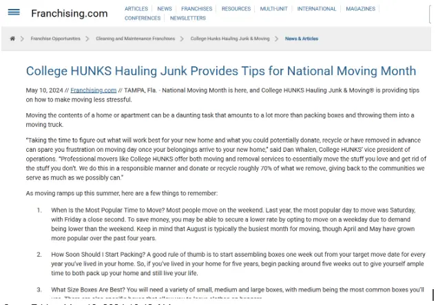 College HUNKS Provides Tips for National Moving Month