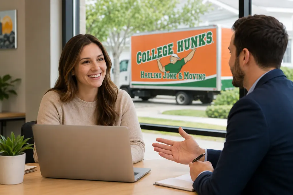 Franchise Broker Discussing College Hunks Franchise Ownership