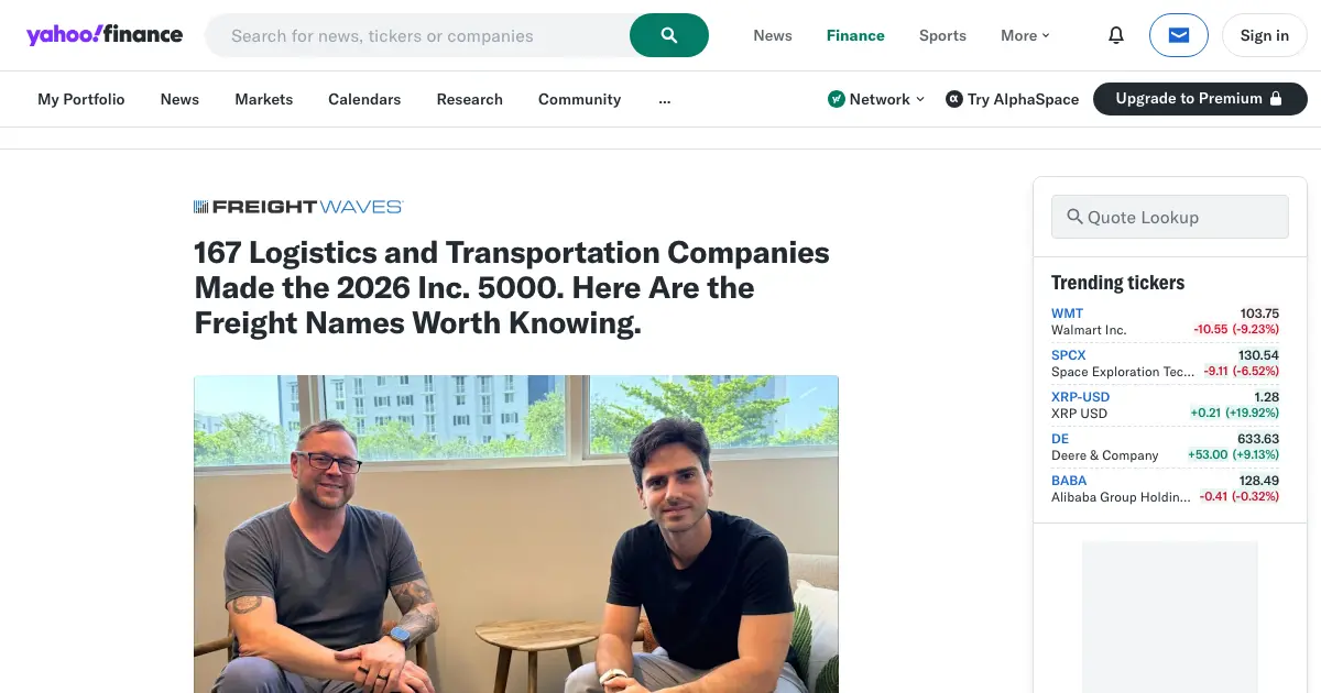 Yahoo Finance syndication of the FreightWaves logistics report that names College HUNKS franchise locations