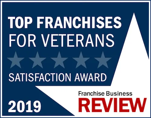 Franchise Business Review Top Franchises for Veterans Satisfaction Award badge for 2019