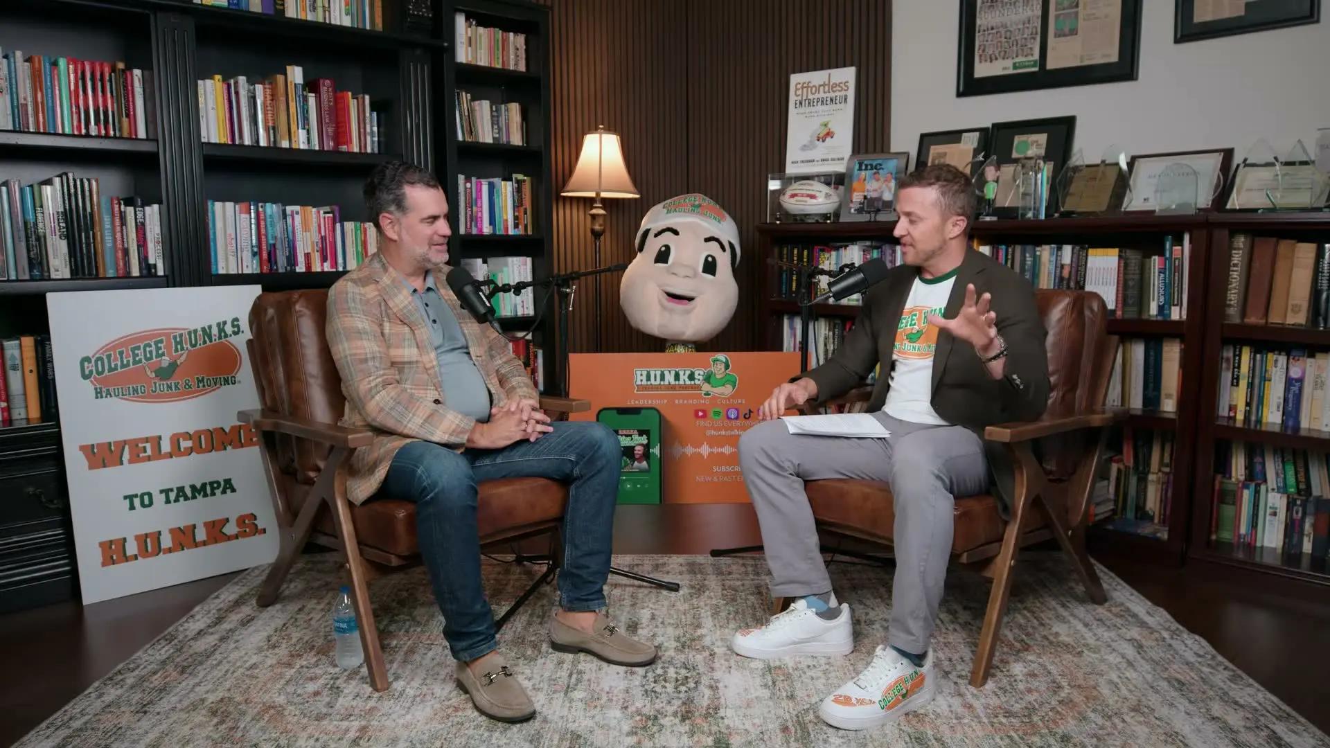 Matt Haller, President and CEO of the International Franchise Association, with College HUNKS co-founder Nick Friedman on the Hunks Talking Junk podcast set in Tampa