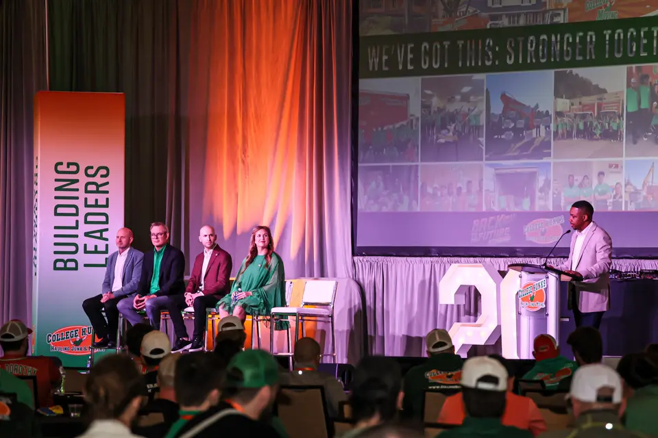 Leadership panel on stage at the College HUNKS Building Leaders reunion