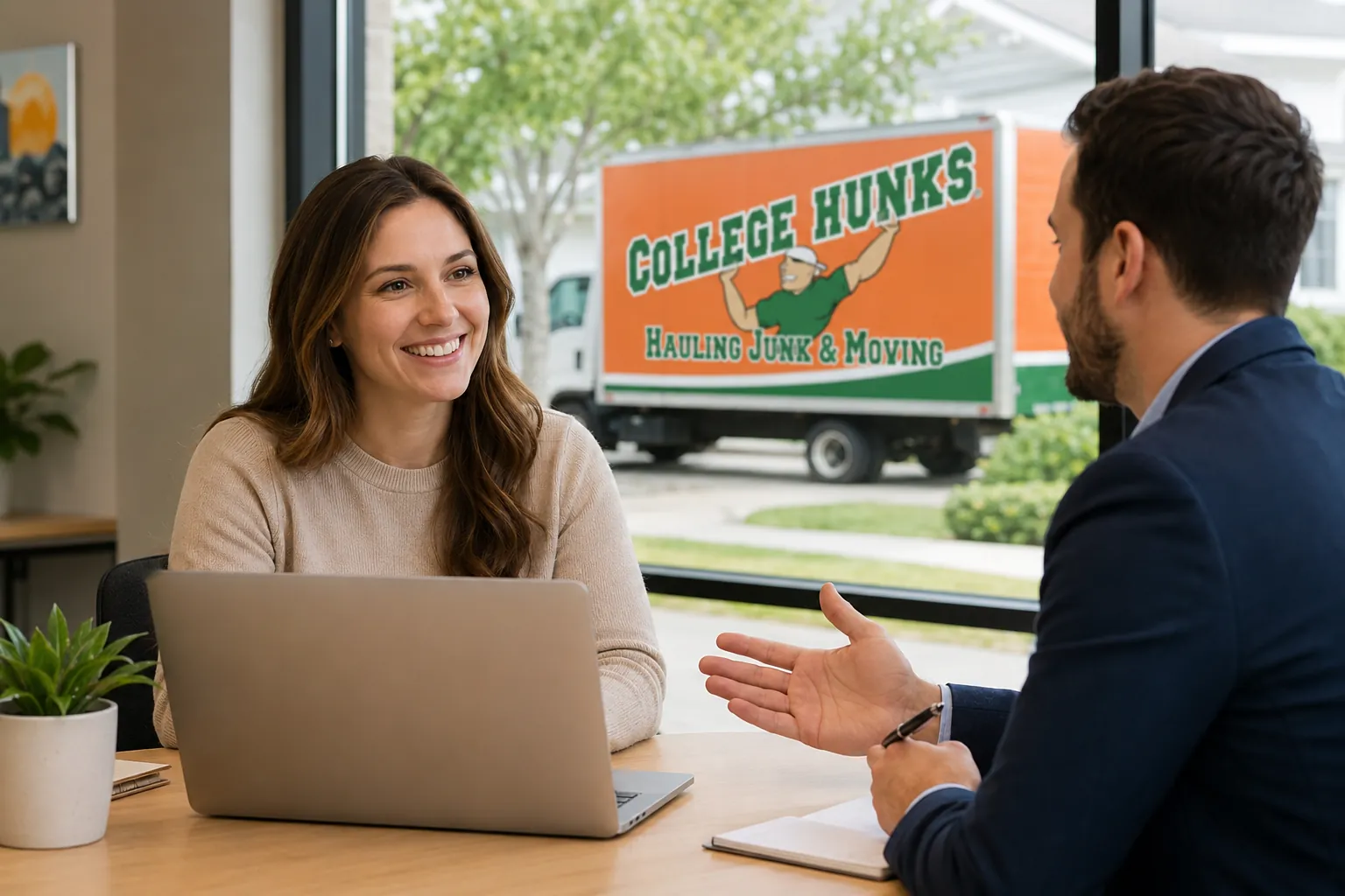 Franchise Broker Discussing College Hunks Franchise Ownership