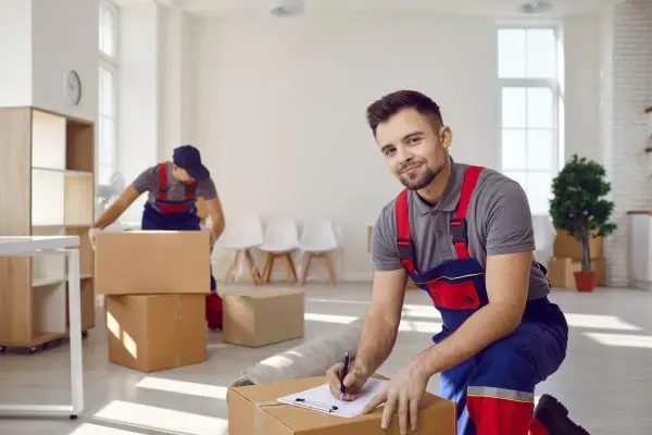 Movers packing boxes