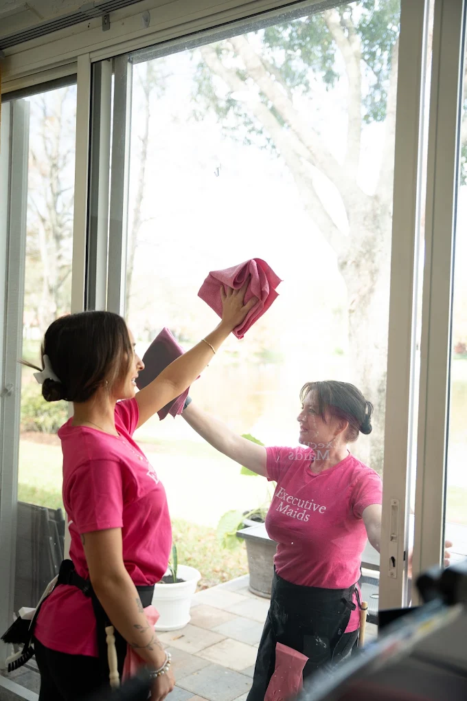 Window being cleaned by two maids in Palm Beach, FL