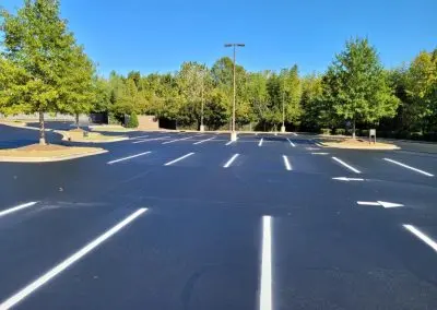 Line-striped parking lot with landscaped islands