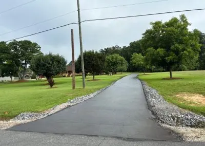 Asphalt path through a grassy park