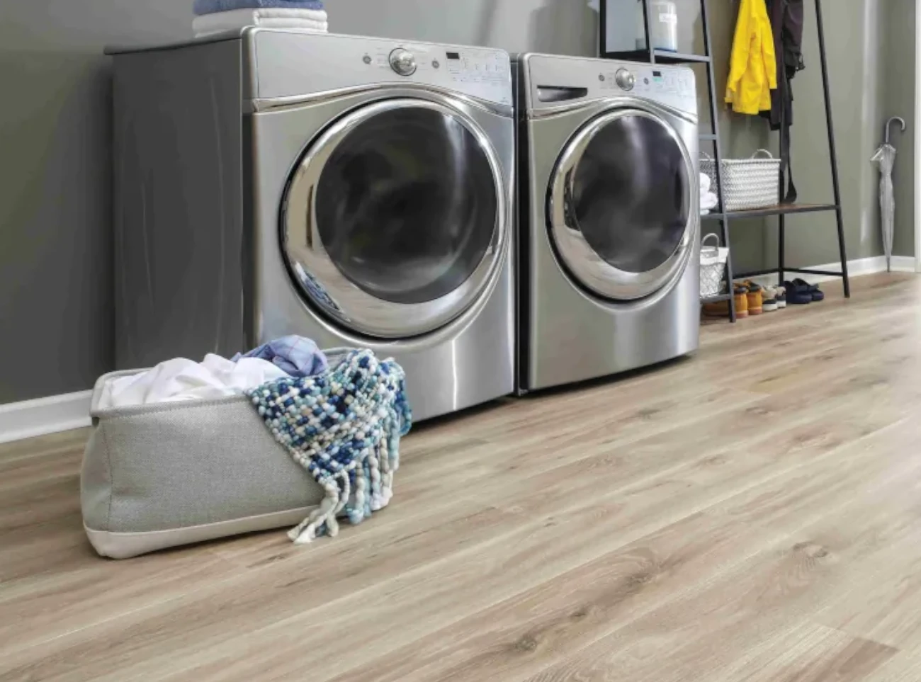 Luxury vinyl flooring in laundry room