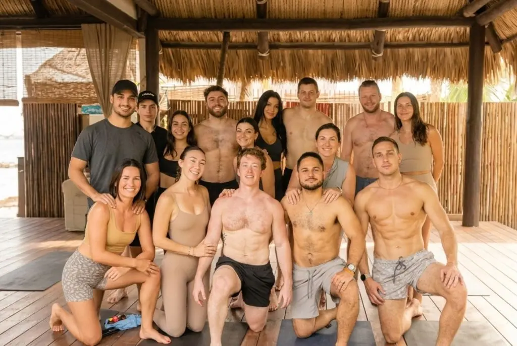 Team gathered together after a corporate wellness event in Miami at SILA's outdoor waterfront space
