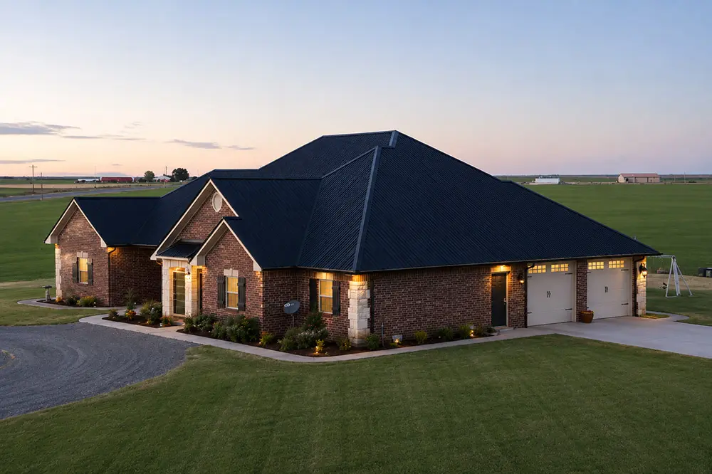 Serene countryside home at twilight