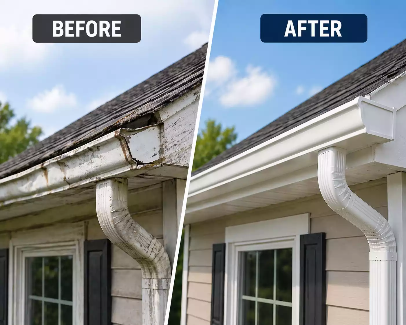 Seamless Gutter Installation before and after