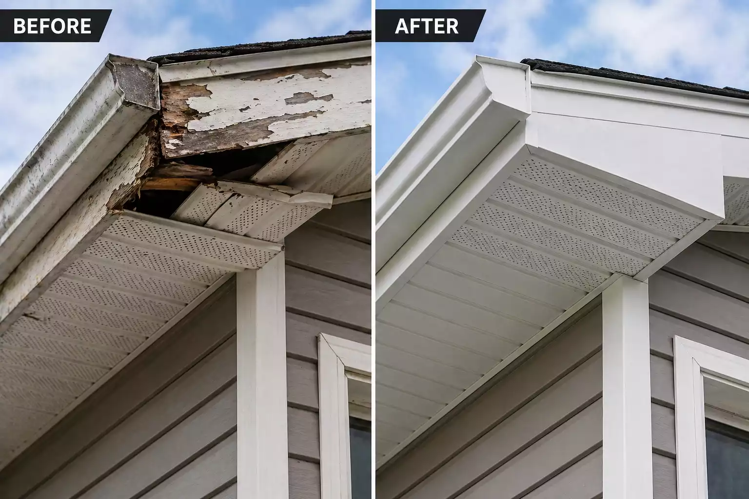 Soffit Fascia Repair before and after